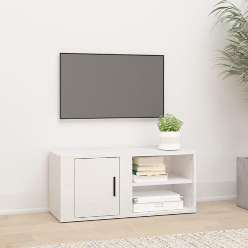 Woiinea Moderner TV-Schrank, TV-Ständer, TV-Tisch, für Multimedia-Geräte für Wohnzimmer, Schlafzimmer, Esszimmer, weiß glänzend, 80 x 31,5 x 36 cm von Woiinea