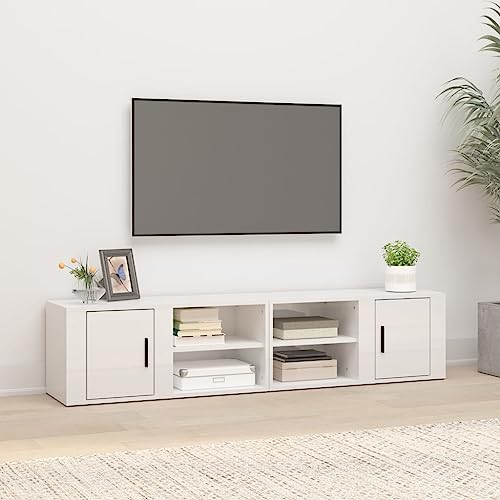 Woiinea TV-Schrank, 2 Stück, modern, TV-Ständer, TV-Tisch, für Mediengeräte für Wohnzimmer, Schlafzimmer, Esszimmer, weiß glänzend, 80 x 31,5 x 36 cm von Woiinea