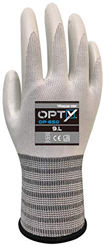 Wonder Grip OP-650 Opty - Arbeitshandschuhe mit Nitrilbeschichtung, Nitril-Montagehandschuh, Handschuh, Schutzhandschuh, Anti-Rutsch, gr L / 9, weiß/grau von Wonder Grip