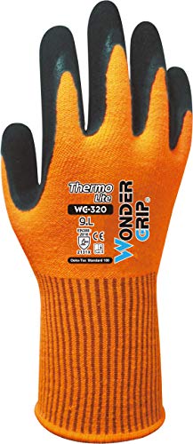 Wonder Grip WG-320 Thermo Lite - Arbeitshandschuhe mit Kälteschutz, doppelte Latexbeschichtung, Anti-Rutsch, Schutzhandschuhe für sicheres Greifen, gr M / 8, Orange von Wonder Grip