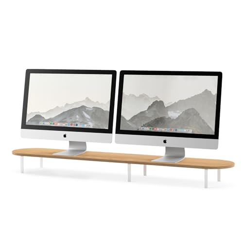 Woodcessories - Dual Monitorständer Holz, Monitor Erhöhung Schreibtisch, ergonomische Bildschirmerhöhung für 2 Monitore aus nachhaltigem Eichenholz (Weiß) von Woodcessories