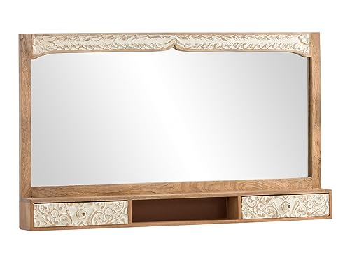 Woodkings Badspiegel Delhi I 130x75 cm I geschnitzter Holz - Rahmen I Spiegel mit Ablage und Schubkasten I Wandspiegel unbeleuchtet I Badmöbel Badezimmermöbel Massivholz Woodkings Badspiegel Delhi I 130x75 cm I geschnitzter Holz - Rahmen I Spiegel mit Ablage und Schubkasten I Wandspiegel unbeleuchtet I Badmöbel Badezimmermöbel Massivholz von Woodkings