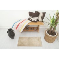 Fußmatte Vintage, 1x3 Handgefertigter Teppich, Türmatte Türkisch, Oushak, Vintage Teppich, Mini Teppich, 4794 von WoolRugsTR