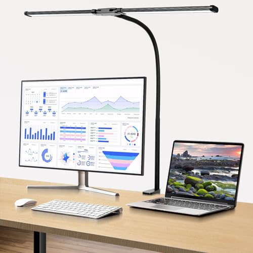 Woputne Schreibtischlampe, Augenfreundliche Doppelkopf-Tischlampe mit 30 Beleuchtungsmodi, Verstellbare LED-Schreibtischlampe mit flexiblem Schwanenhals, Schreibtischlampe für Home Office, Computer von Woputne