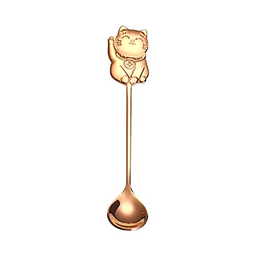 Worparsen Frucht löffel lang anhaltende Hochtemperatur-Glücks katze Tee-Schaufel mit langem Griff Spiegel poliert Rose Gold von Worparsen