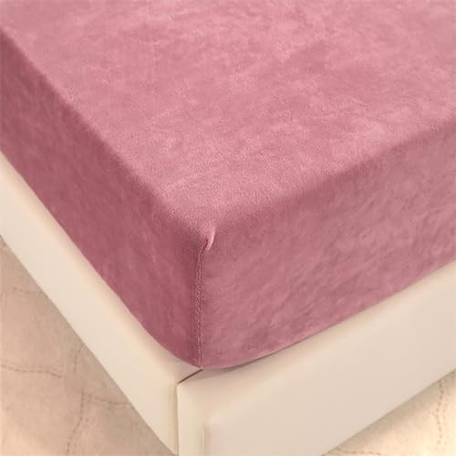 Wotcsil Warm Plüsch Spannbettlaken Flanell Fleece Spannbettlaken 180x200cm Rosa Winter Cashmere Touch Bettlaken Spannbetttuch für Boxspringbett Matratze Hohe bis 25 cm von Wotcsil