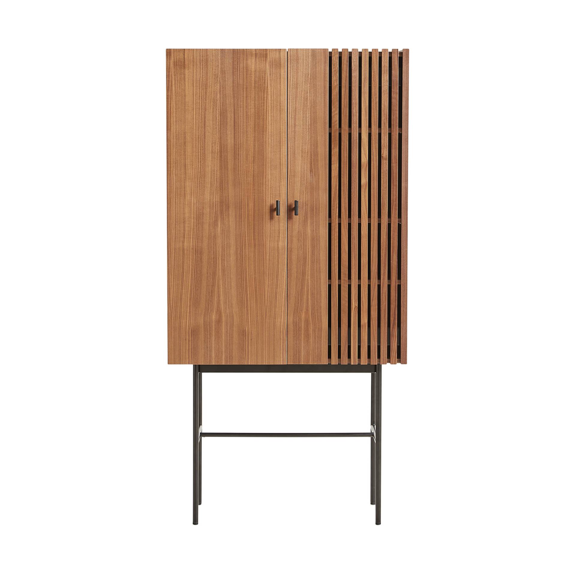 Woud - Array Highboard 80cm - nussbaum/Gestell Metall schwarz lackiert/BxHxT 80x160x44cm von Woud