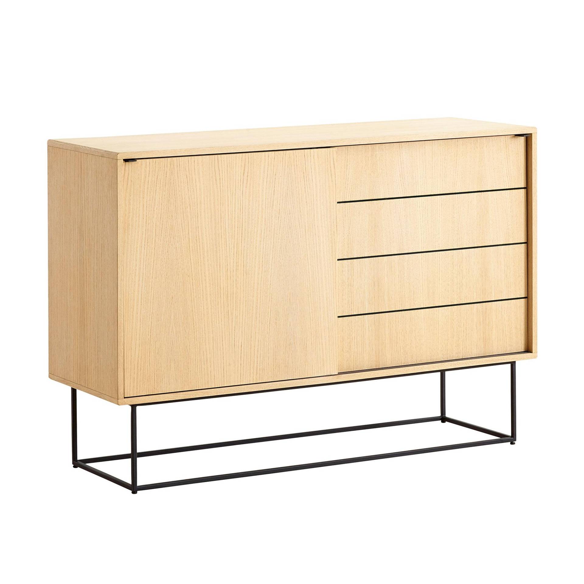 Woud - Virka High Sideboard - eiche/2 Schiebetüre/120x40x82cm/Gestell Metall schwarz von Woud