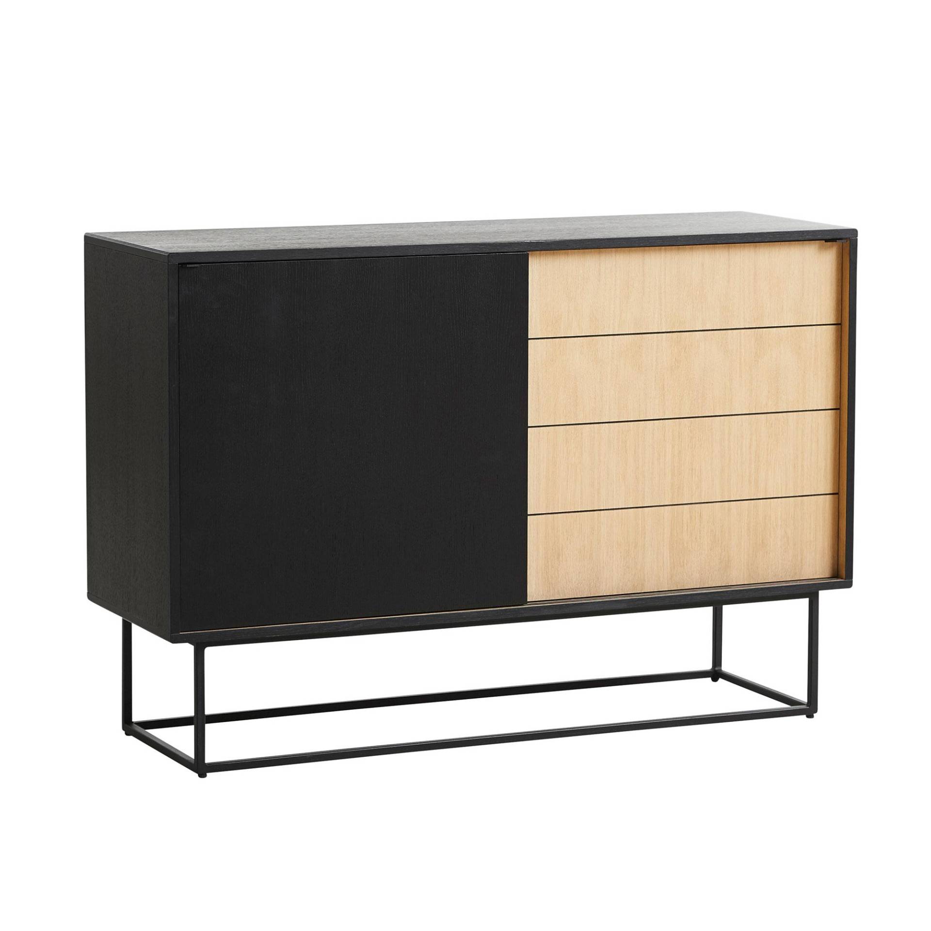 Woud - Virka High Sideboard - eiche/schwarz/2 Schiebetüren/LxBxH 120x40x82cm/Gestell Metall schwarz von Woud