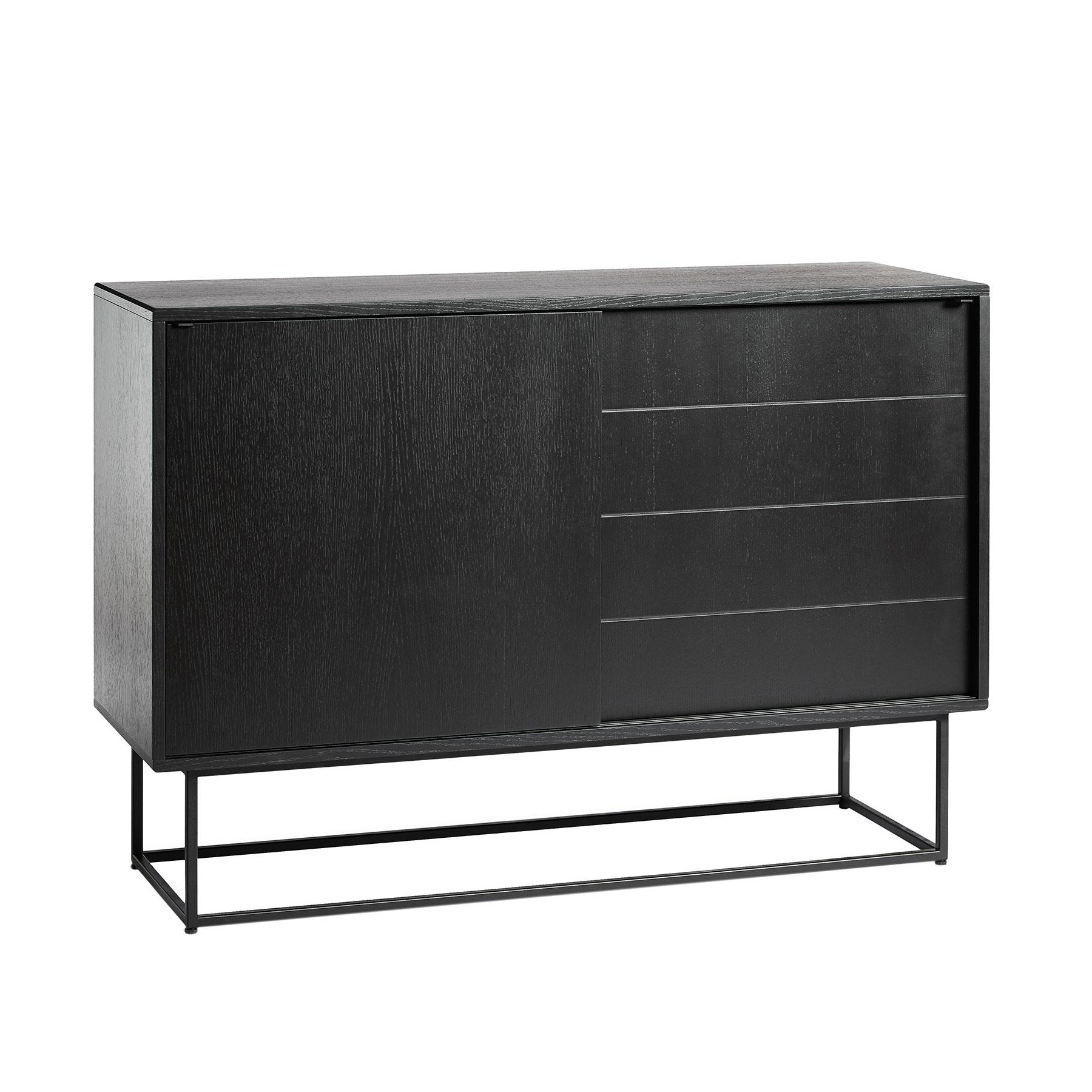 Woud - Virka High Sideboard - schwarz/2 Schiebetüre/120x40x82cm/Gestell Metall schwarz von Woud