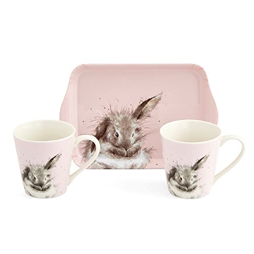 Portmeirion Home & Gifts Royal Worcester X0011659113 Wrendale Designs Keramiktasse und Tablett, Motiv: Bathtime Rabbit, Rosa von Portmeirion