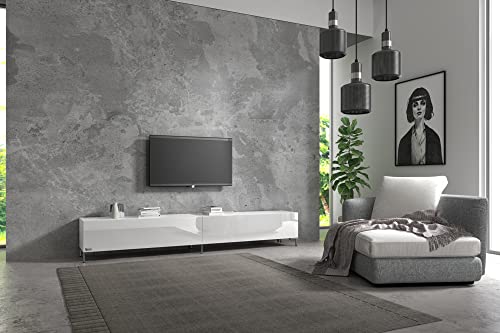 Wuun® TV-Board Lowboard Wohnwand TV-Bank Somero / 240cm (2 x 120cm) / Weiß-Hochglanz/Vita Chrom von Wuun
