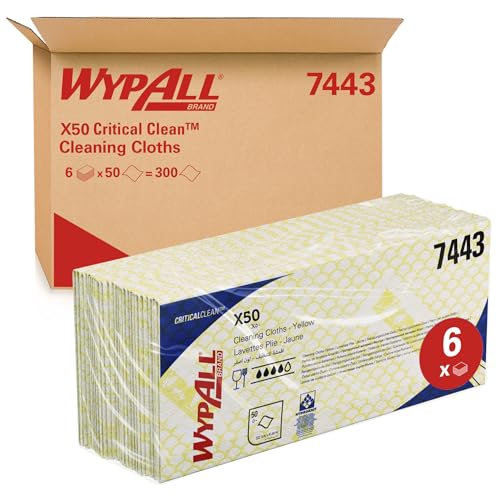 WypAll X50 Farbcodierte Reinigungstücher 7443 Gelb – 6 Packungen x 50 Farbcodierte Wischtücher mit Interfold-Faltung (insges. 300) von Wypall