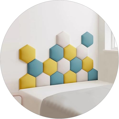 Wzmazingly 17 Stück Polsterpaneel Wand, Hexagon Selbstklebend Kindergarten Dekor Wandpaneele, 3D Anti-Kollisions Wandmontage Bett Kopfteil Wandpolster von Wzmazingly