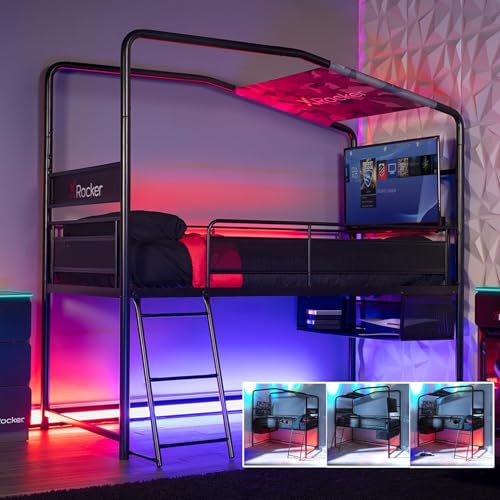 X-Rocker Contra Mittelbett, TV-Gaming-Bett mit Stauraum, 4-Wege-Aufbau, schwarzer Metallbettrahmen mit Leiter. 32-Zoll-TV-Halterung für Jungen und Mädchen, Gaming-Schlafzimmer – SCHWARZ X-Rocker Contra Mittelbett, TV-Gaming-Bett mit Stauraum, 4-Wege-Aufbau, schwarzer Metallbettrahmen mit Leiter. 32-Zoll-TV-Halterung für Jungen und Mädchen, Gaming-Schlafzimmer – SCHWARZ von X Rocker