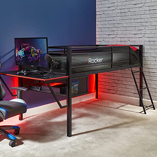 X Rocker Sanctum Mid Sleeper Gaming-Bett mit Schreibtisch, Aufbewahrungslüftung, Metallrahmen, Leiter, Einzelbett, 91,4 cm Hochbett, Kinderschlafzimmer von X Rocker