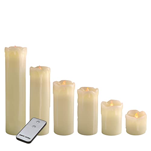 X4-LIFE 6 LED Kerzen mit Wachstropfen, 6er-Set, Fernbedienung, LED Echtwachskerzen, mit Batterie, warmweißes Kerzenlicht, täuschend echt flackernde Flamme, 5cm 8cm 10cm 13cm 18cm 23cm, dekorativ von X4-LIFE