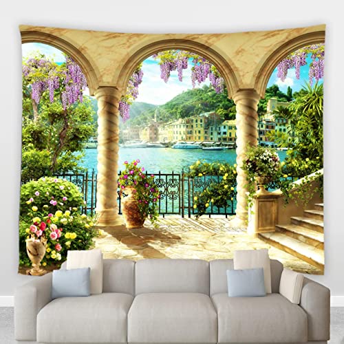 XAONUO Tapisserie Wandbehang 150X150Cm Grün Pflanzen Garten Landschaft Wandteppich Internationale Kunst, 3D Digitaldruck Heimdekoration Für Wohnzimmer Schlafzimmer Wohnheim Modern Designkunst von XAONUO