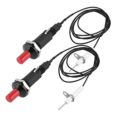 XAVSWRDE 2 Stück Set Piezozünder Piezo Zündung Hitzebeständig Gasgrill Zünder Push Button Piezo Igniter Electrode Ignition Spark mit Druckknopf Piezo Funkenzünder für Gasgrill Bräter Gas Heizer (1M) von XAVSWRDE