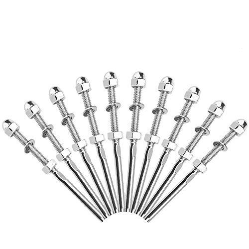 XAVSWRDE Gewindespanner 10 Stück Edelstahl Kabelspanner Bolzenenden Robust Drahtseilverbinder Seilspanner Wantenspanner Kabelspanner mit Gewinde für 1/8" Kabelgeländer Rigging-Systeme von XAVSWRDE