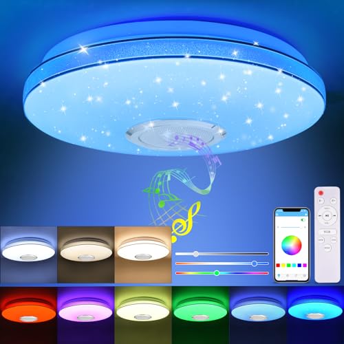 XCOFZOB 36W LED Deckenleuchte Dimmbar mit Bluetooth Lautsprecher, LED Deckenlampe mit RGB Farbwechsel, Fernbedienung und APP-Steuerung, Sternenhimmel Lampe für Kinderzimmer, Schlafzimmer, Wohnzimmer von XCOFZOB