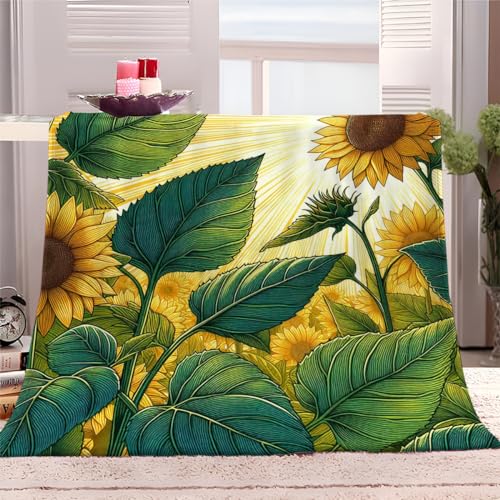 XCQHZYQ Kuscheldecke Flauschig Decke Sonnenblume Pflanzen 180x200 cm, Fleecedecke Weich und Warme Wolldecke überwurfdecke, Decken für Sofa, Tagesdecke, und Couch von XCQHZYQ