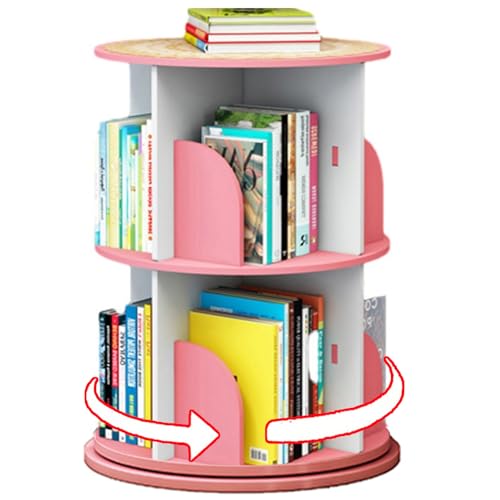 XDCXYD 360° Drehbares Bücherregal Tischständer Standregal für Boden, mehrstöckig Regal für Büro/Arbeitszimmer/Zuhause (Rosa, 40 * 66cm) von XDCXYD