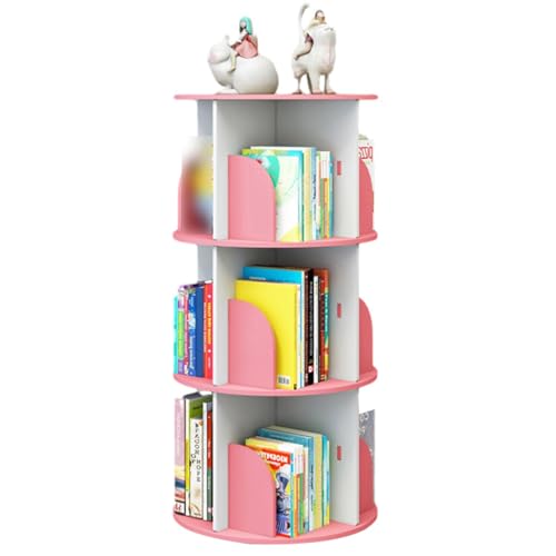 XDCXYD Bücherregal, drehbar, 360° Display, bodenstehend, Bücherregal, Aufbewahrungsregal für Kinder und Erwachsene, Eck-Bücherregal für kleinen Raum (Rosa, 40 x 97 cm) von XDCXYD