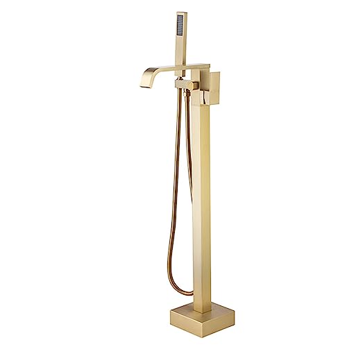 Freistehende Badewanne Armatur Standarmatur Wannenarmatur Mit Heißem Und Kaltem Wasserfall Und Handbrause,Gebürstetes Gold von XDSMB