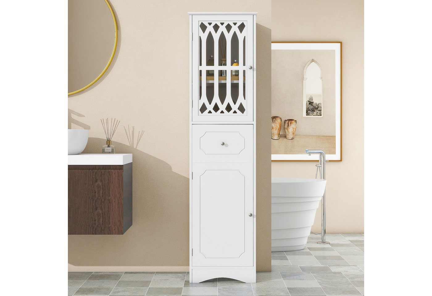 XDeer Badkommode Badezimmerschrank, Badezimmermöbel, mit Schublade, Ablagefächern, verstellbare Einlegeböden, 42 x 36 x 162,5 cm von XDeer
