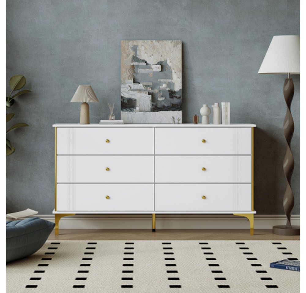 XDeer Sideboard Kommode mit 6 Schubladen, Kunststofffüße, weißes, Sideboard, Aufbewahrungsschrank, Eckschrank von XDeer