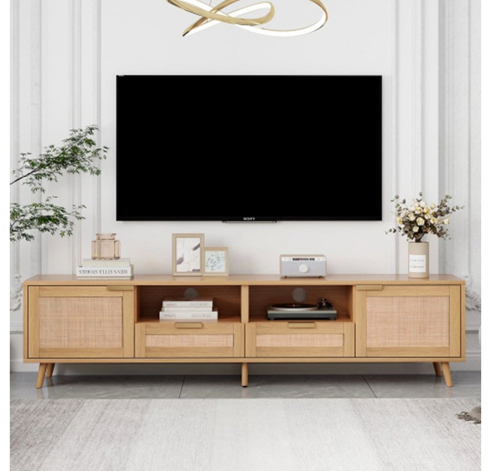 XDeer Sideboard TV-Konsolentisch,TV-Schrank mit echtem Rattandesign, TV-Schrank, mit massiven Holzfüßen,Geflochtener Rattan-TV-Boards - 200*37*49cm von XDeer