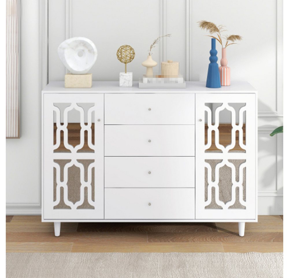 XDeer Wickelkommode Kommode Sideboard, Esszimmer,Weiß verspiegelte Anrichte mit, kühlen Kristallgriffen, Schrank für Wohn- und Esszimmer von XDeer