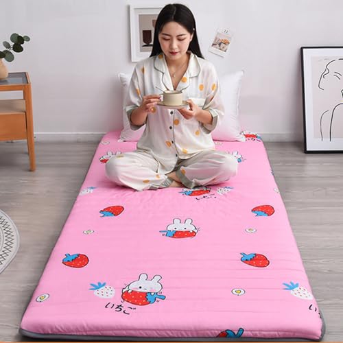 XDone Bodenmatratze, Einzelbett, verdickt, 5 cm, weiche Futon-Matratze, japanische Tatami-Matte, tragbare aufrollbare Matratze, faltbare Schlafunterlage für Zuhause, Camping, Couch (Erdbeere, 90 x 200 von XDone