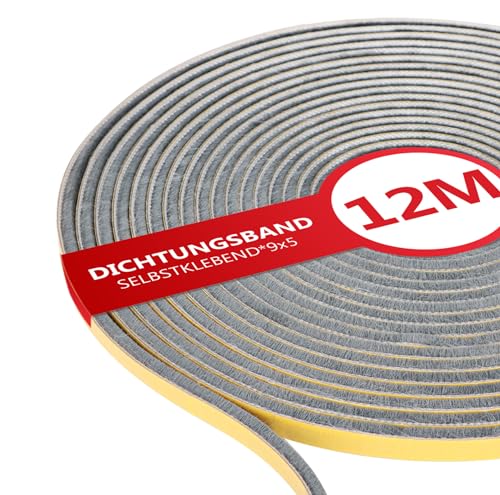 XEEINC 12m Bürstendichtung Selbstklebend, 9mm(B) x 5mm(D) Bürstendichtung für Rolladen Schiebetür, mit Idealer Klebkraft, Türbürstendichtung Dichtungsband Insektenschutz für Fenster Tür - Grau von XEEINC