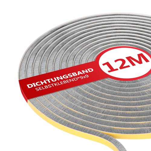 XEEINC 12m Bürstendichtung Selbstklebend, 9mm(B) x 9mm(D) Bürstendichtung für Rolladen Schiebetür, mit Idealer Klebkraft, Türbürstendichtung Dichtungsband Insektenschutz für Fenster Tür - Grau von XEEINC