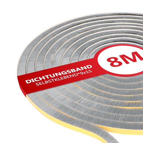 XEEINC 8m Bürstendichtung Selbstklebend, 9mm(B) x 15mm(D) Türbürstendichtung Bürstendichtung für Rolladen Schiebetür, Fenster Dichtungsband Türdichtung Bürste Insektenschutz - Grau von XEEINC