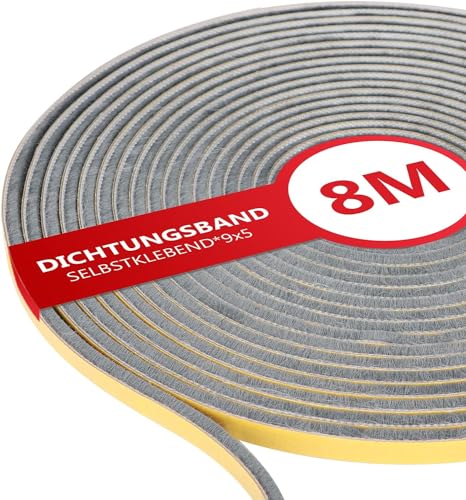 XEEINC 8m Bürstendichtung Selbstklebend, 9mm(B) x 5mm(D) Bürstendichtung für Rolladen Schiebetür, mit Idealer Klebkraft, Türbürstendichtung Dichtungsband Insektenschutz für Fenster Tür - Grau von XEEINC