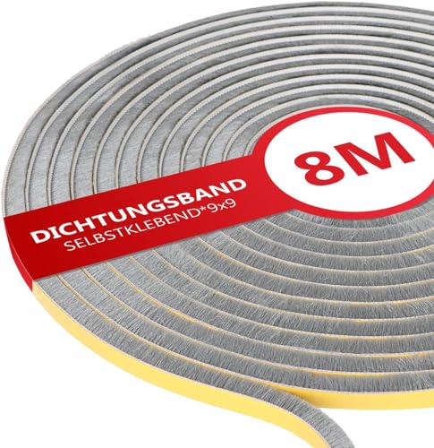 XEEINC 8m Bürstendichtung Türdichtung Selbstklebend, 9mm(B) x 9mm(D) Türbürstendichtung Bürstendichtung für Rolladen Schiebetür, Fenster Dichtungsband Bürste Insektenschutz - Grau von XEEINC