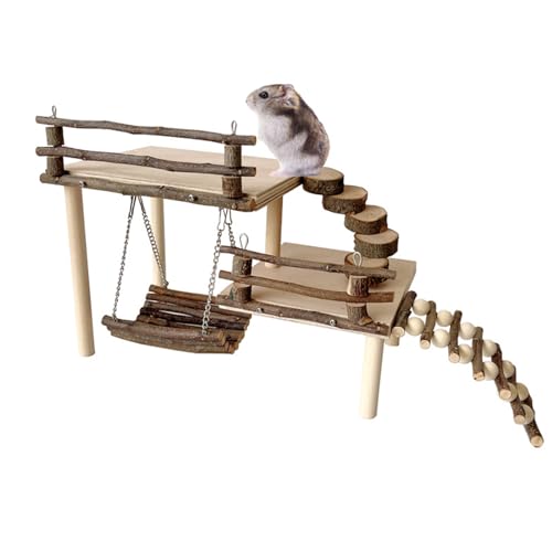 Geräumiges Hamsterschaukel-Kletterset aus Holz, perfekt für stundenlange Unterhaltung und Bewegung für neugierige Hamster, Hamsterplattform, Hamsterplattform mit Leiter, Hamster-Plattform, Hamster von XEYYHAS