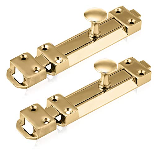 XFORT® 2 Pack Polished Brass Door Bolt, Surface Mounted Sliding Door Lock, Durable Door Lock Bolts Ideal for Securing Internal Doors for Bedrooms, Bathrooms, Cupboards and Storage Units (150mm) von XFORT