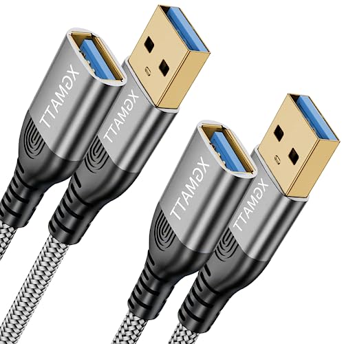 USB 3.0 Verlängerung Kabel 0.3M 2Stück,USB Verlängerungskabel A Stecker auf A Buchse mit eleganten Alluminiumsteckern, Nylon Stoffmantel für Tastatur, Drucker,PS VR, Kamera, Kartenlesegerät,Grau von XGMATT