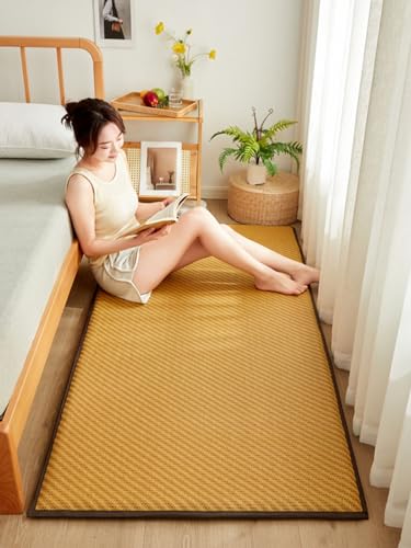 XHCTNN Japanische Bodenmatte, Faltbare Sommer Schlafmatte füR Den Innenbereich Rutschfester Atmungsaktiver Teppich Rattan Tatami Bodenmatte füR Wohnzimmer Schlafzimmer(A,80 * 190cm/31 * 75") von XHCTNN