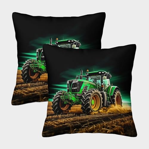 XHSMSHWY Grüner Traktor Quadratische Farmfahrzeug Kissenbezüge Im 2er Pack, Ideal Für Living Room Accent Und Outdoor Leisure, Leicht Zu Reinigen 50x50cm von XHSMSHWY