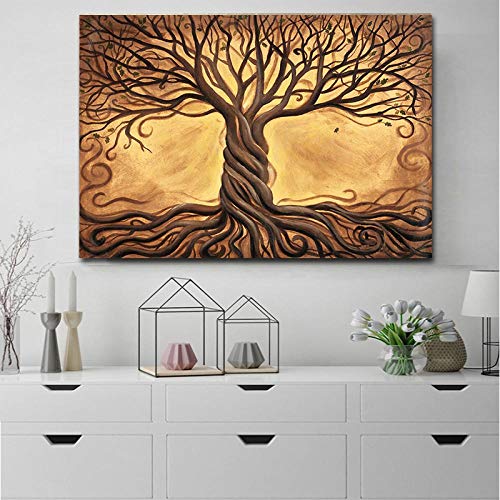 XIANGPEIFBH Abstrakter Baum des Lebens Bibel Wald Leinwand Malerei Pflanze Poster Druck Wandkunst für Wohnzimmer Moderne Wohnkultur Salon 50x70cm (20"x28) Ungerahmt von XIANGPEIFBH