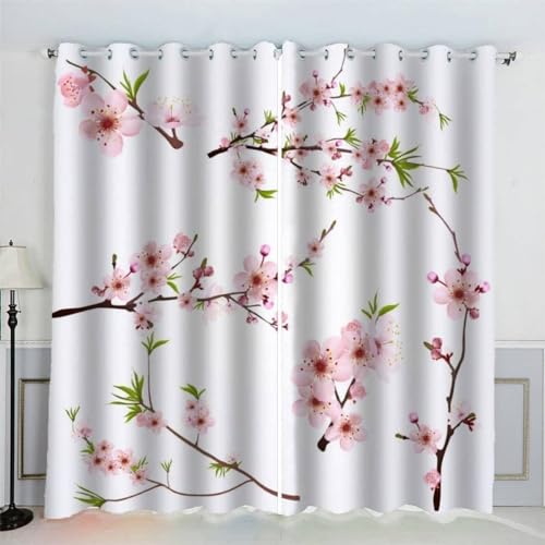 Pfirsichblüte Vorhänge Schiebegardinen, Verdunklungsvorhänge Weiß Vorhang Blickdicht Vorhänge mit Ösen für Wohnzimmer Schlafzimmer Kinderzimmer 2er Set 175x140cm (Hxb) von XIANGXIANG