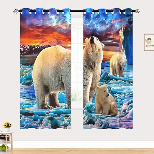 Tier Verdunklungsvorhänge Blickdichte Vorhänge, Schiebegardinen Eisbär Vorhang Blickdicht Curtains mit Ösen für Wohnzimmer Schlafzimmer Kinderzimmer 2er Set 245x140cm (Hxb) von XIANGXIANG