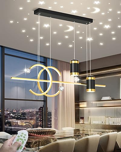 LED Pendelleuchte Esstisch Hängelampe Esszimmerlampe Dimmbar Esszimmer hängend Lampe 45W Modern Design Decke Deko Esstischlampe Hängeleuchte mit Fernbedienung für Wohnzimmer Küchenlampe (Gold 03) von XIANHE