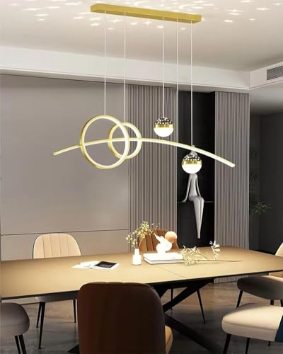 XIANHE Esszimmerlampe Moderne LED Pendelleuchte Esstisch Hängelampe Dimmbar Mit Fernbedienung Esszimmer Lampe Hängend Höhenverstellbar Pendellampe Wohnzimmer Esstischlampe Hängeleuchte (Gold) von XIANHE