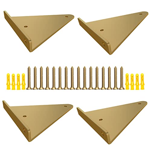 4 Stück Schwimmende Regalhalterungen Strapazierfähige Metallhalterung Dreieck Wandkonsole Unsichtbare Regalträger mit Schrauben, 4 Farben (Length 140mm,Gold) von XIAODANKE
